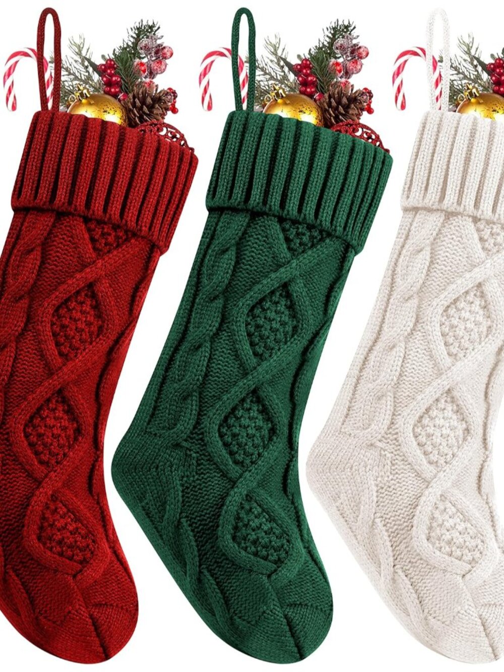 Christmas Stockings, Cable Knit Family Stockings for Fireplace